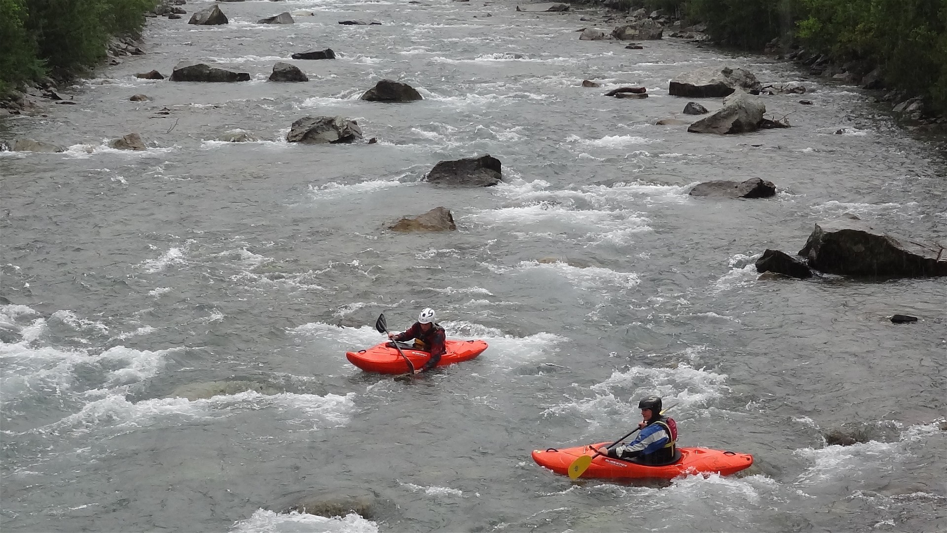 Kajak, Fluss Defereggenbach, Abschnitt St. Jakob - St. Veit (Standardstrecke) Ausklang der Standardstrecke 🛶 Max R.