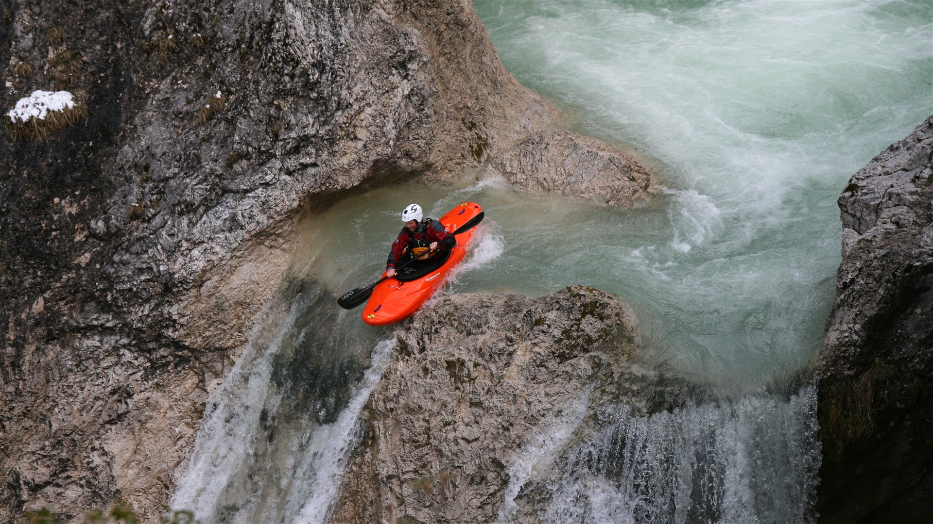 Kajak, Fluss Offenseebach, Abschnitt No Brainer Wasserfälle letzte Stufe 