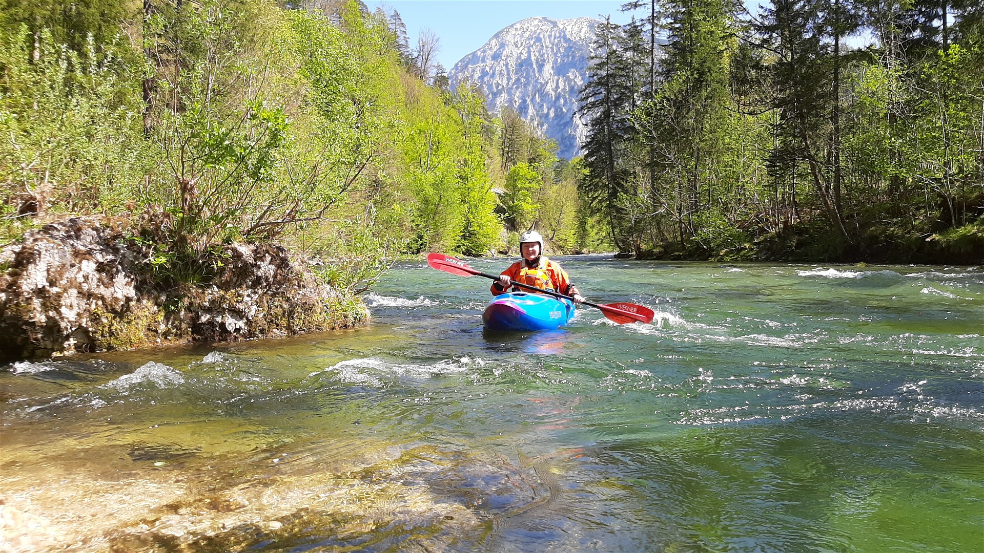 Kajak, Fluss Salza, Abschnitt Prescenyklause - Wildalpen vor den Brunner Wellen 
