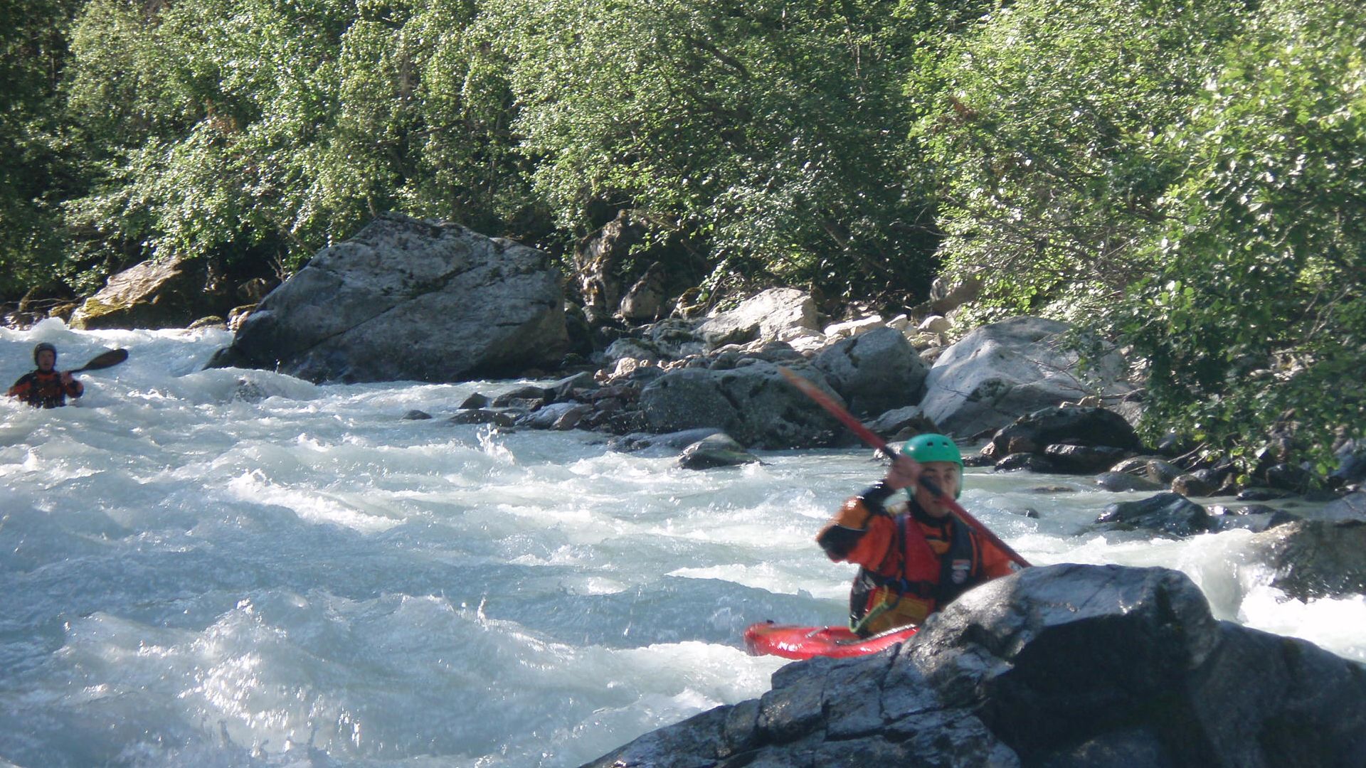 Kajak, Fluss Vénéon, Abschnitt La Berarde - Champhorent auf den ersten 3km 🛶 Patrick M., Max M.