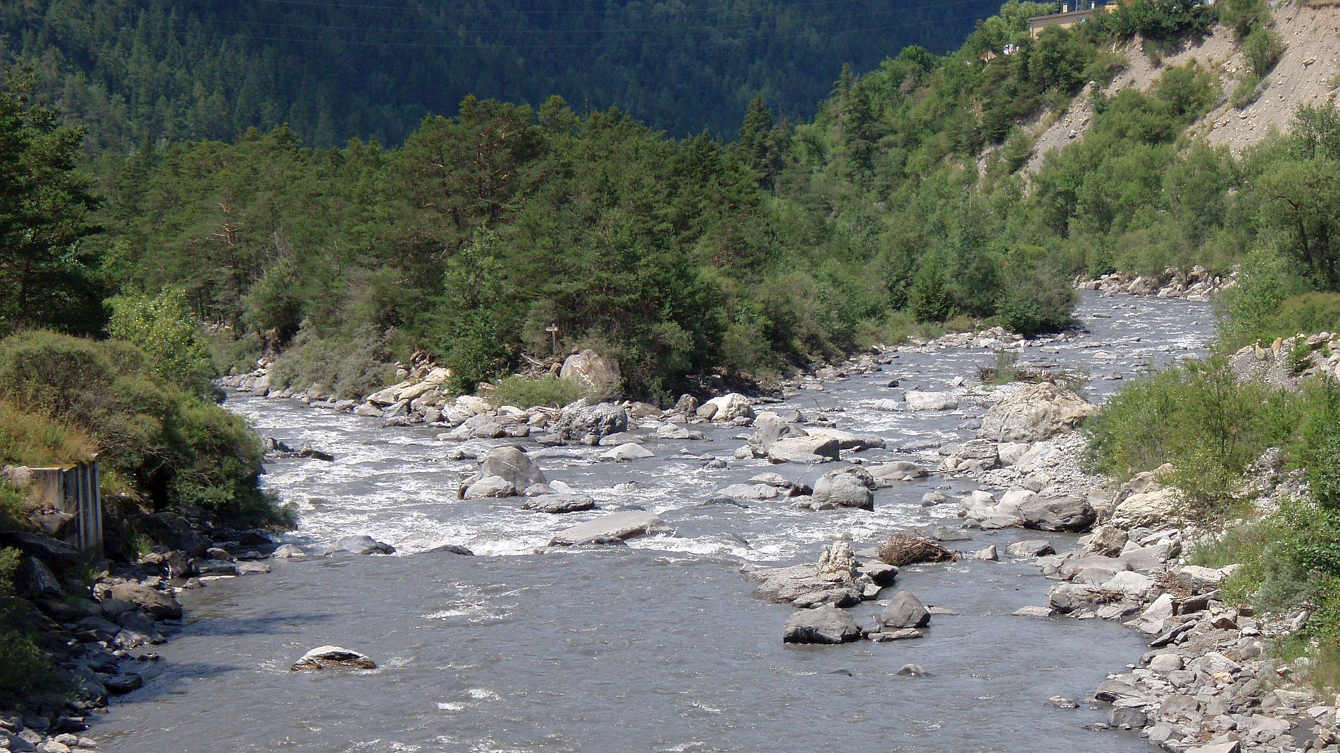 Kajak, Fluss Ubaye, Abschnitt Le Thuiles - Le Martinet Katarakt bei der Flussteilung 