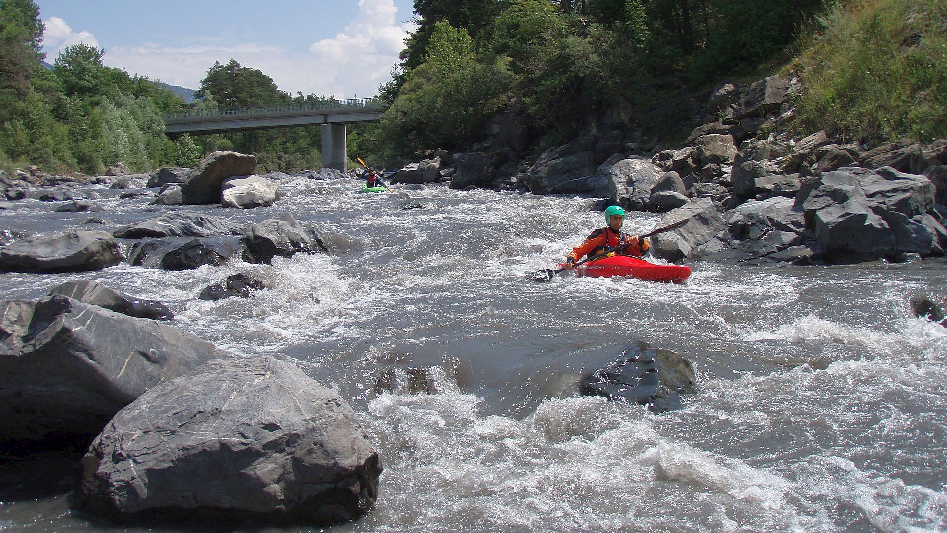 Kajak, Fluss Ubaye, Abschnitt Le Thuiles - Le Martinet etwas verblockt 🛶 Patrick M., Walter P.