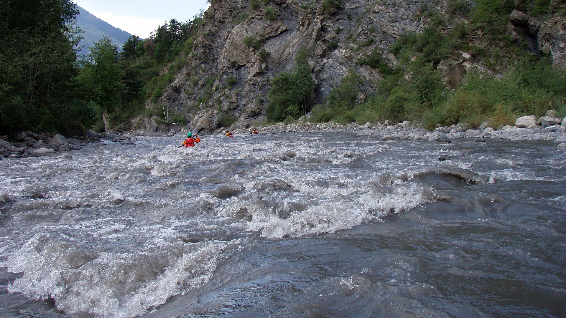 Kajak, Fluss Ubaye, Abschnitt Le Martinet - Le Lauzet flotte Schwälle 🛶 Max M., Walter P., Patrick M.