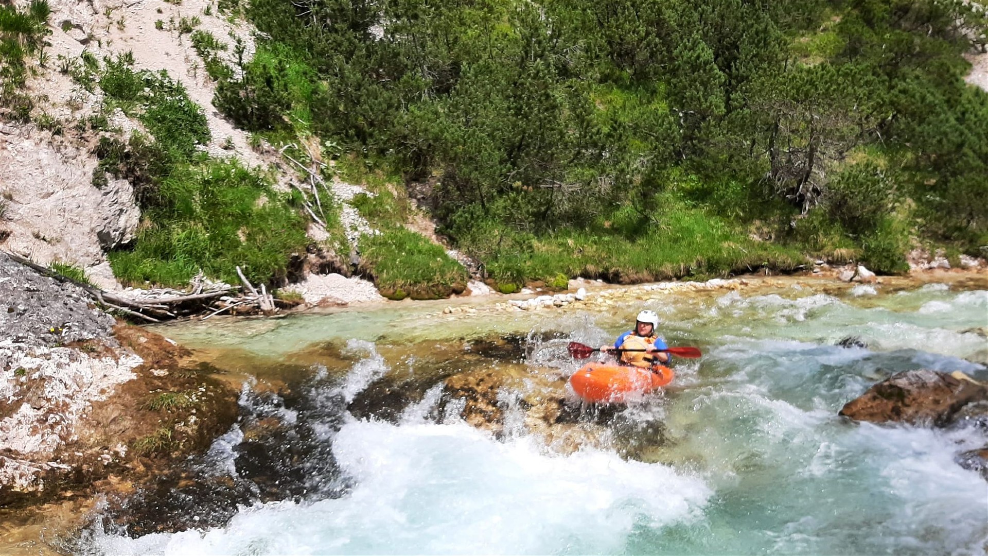 Kajak, Fluss Isar, Abschnitt Hinterautal - Scharnitz (Oberlauf) Klammeinfahrt 