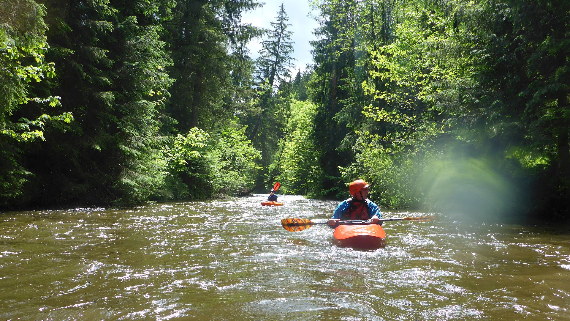 Kajak, Fluss Teigitsch, Abschnitt Stampf - Edelschrott (Oberlauf) schöner Waldfluss 