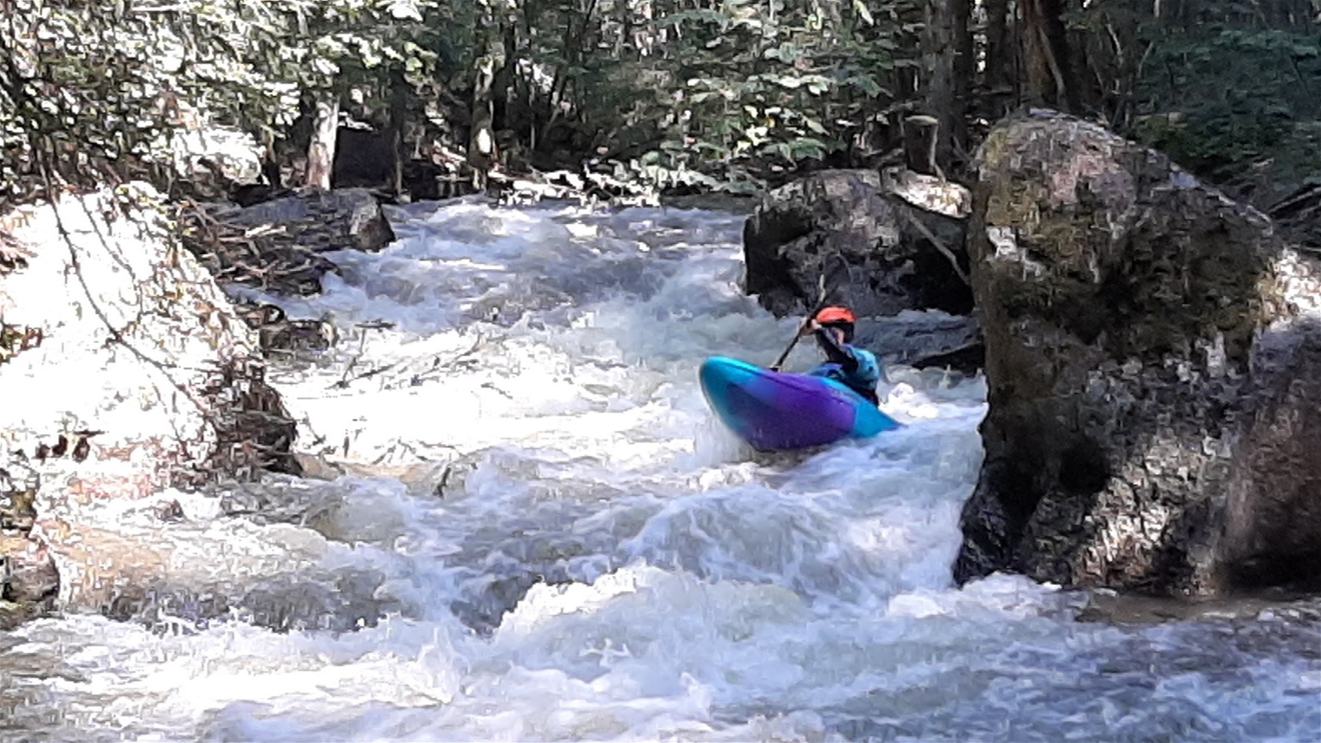 Kajak, Fluss Große Naarn, Abschnitt Ruine Ruttenstein - Pierbach Gleich nach dem Einstieg 