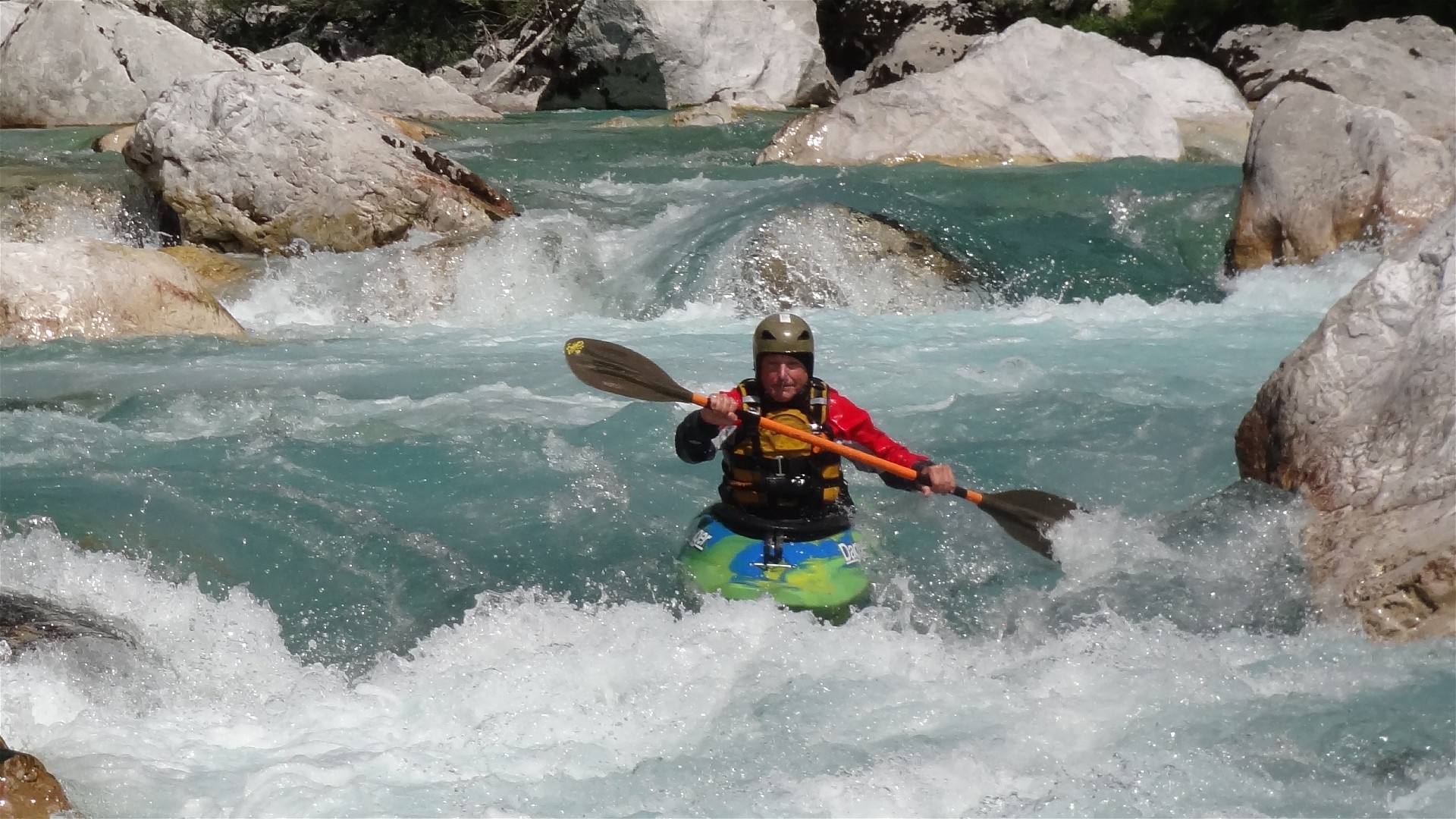 Kajak, Fluss Soča, Abschnitt Abseilstrecke Abseilstrecke 