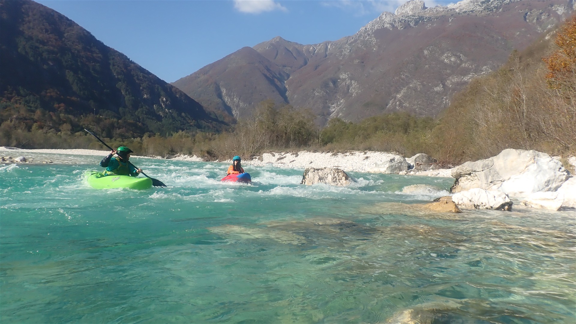 Kajak, Fluss Soča, Abschnitt Žaga - Sprenica 1 Zaga - Einstieg Friedhof 