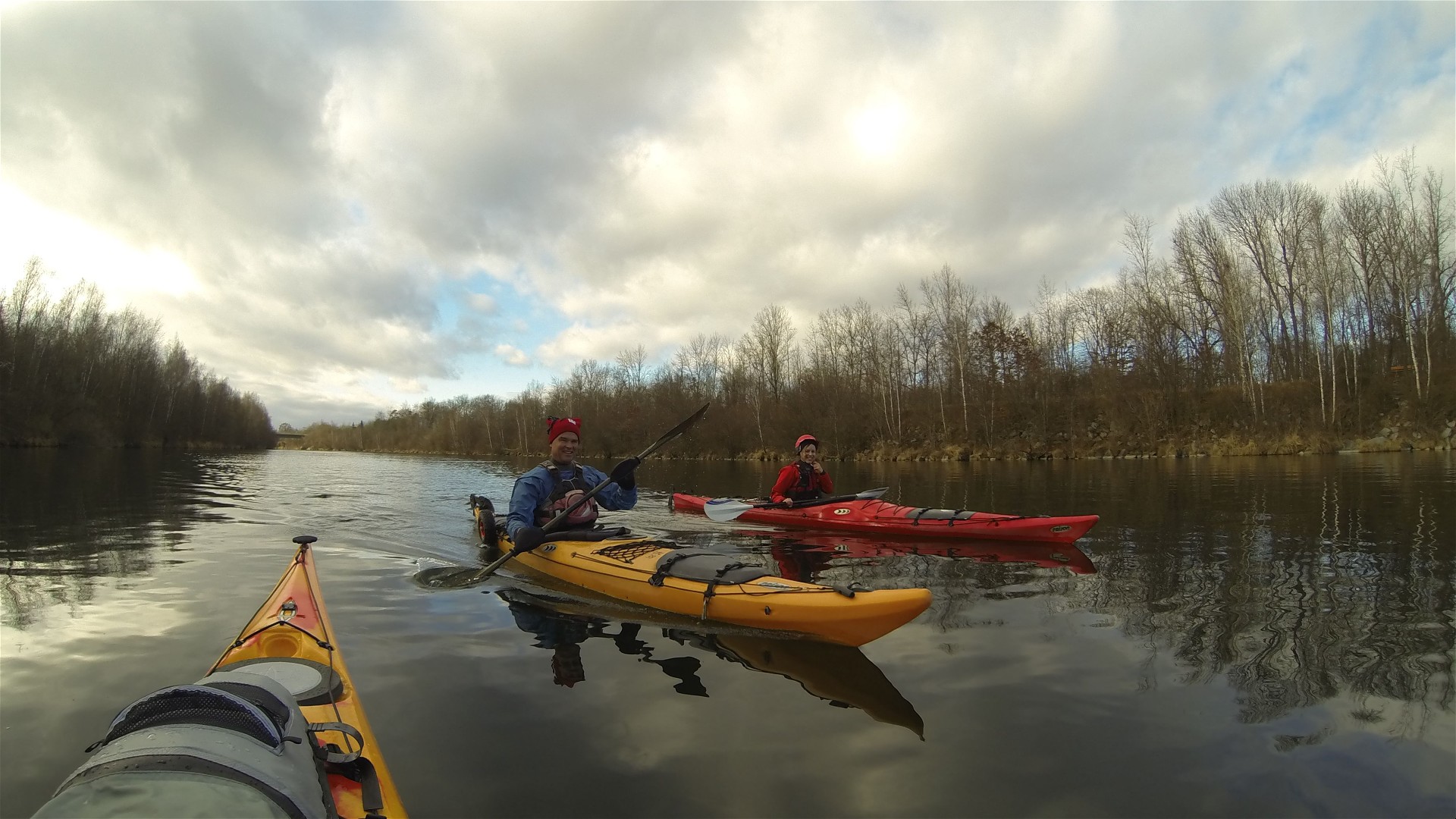 Kajak, Fluss Traun, Abschnitt Wels - Pucking Flachwasser bei Marchtrenk 
