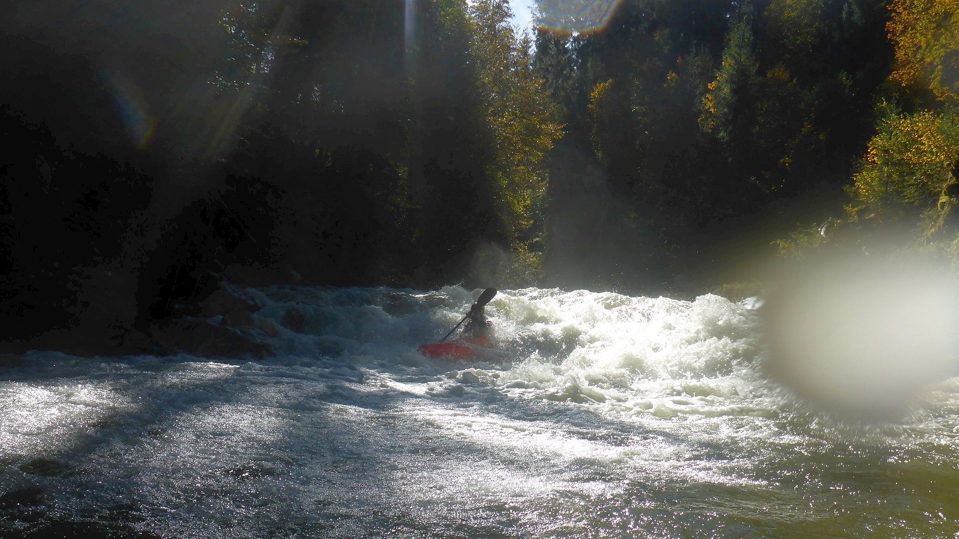 Kajak, Fluss Windauer Ache, Abschnitt Rainkarsee - Hopfgarten stufiges Gefälle 