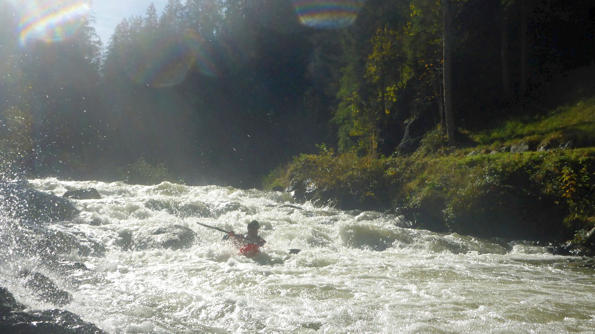Kajak, Fluss Windauer Ache, Abschnitt Rainkarsee - Hopfgarten wuchtige Passagen 