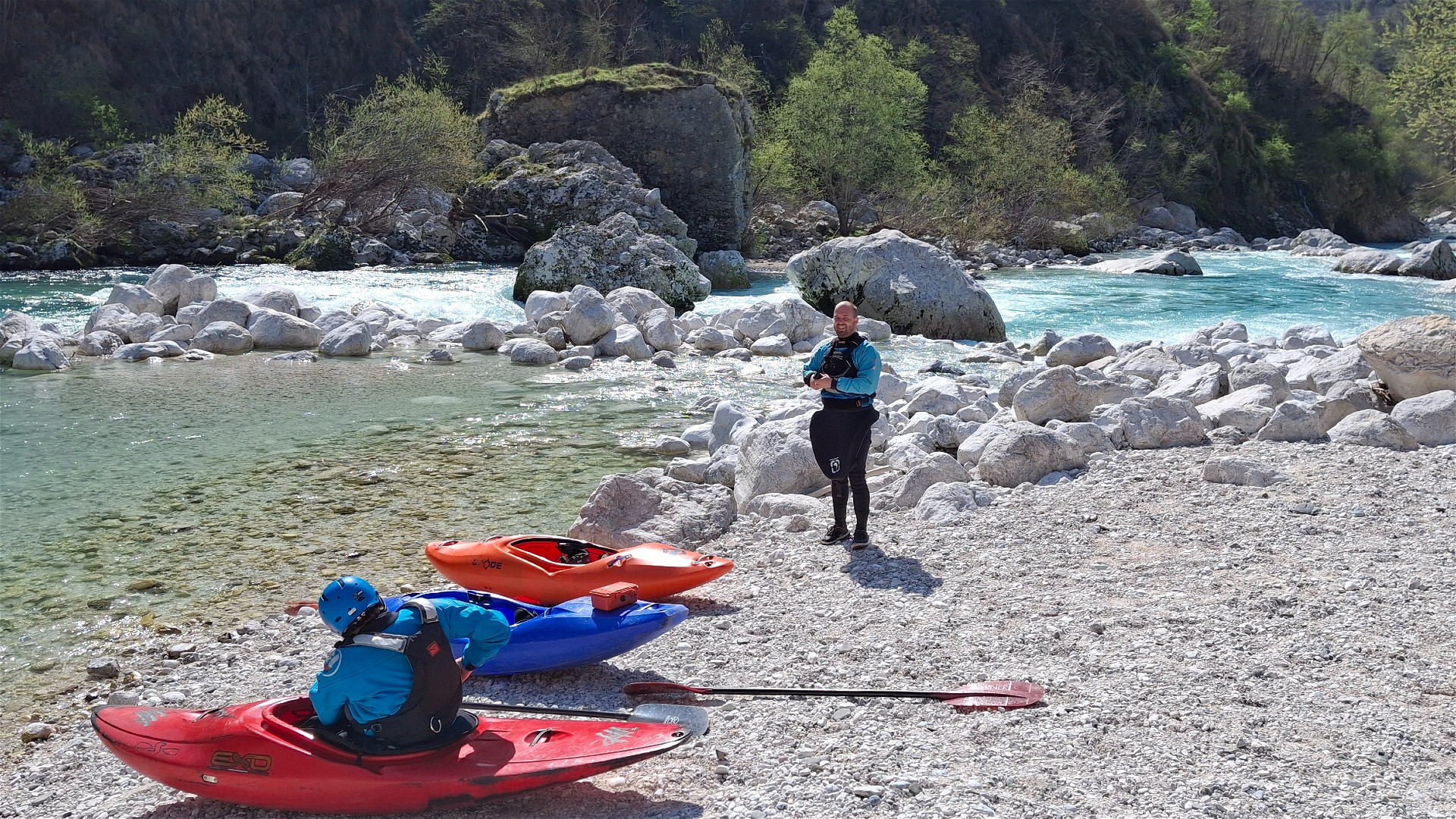 Kajak, Fluss Soča, Abschnitt Abseilstrecke Einstieg Abseilstrecke 