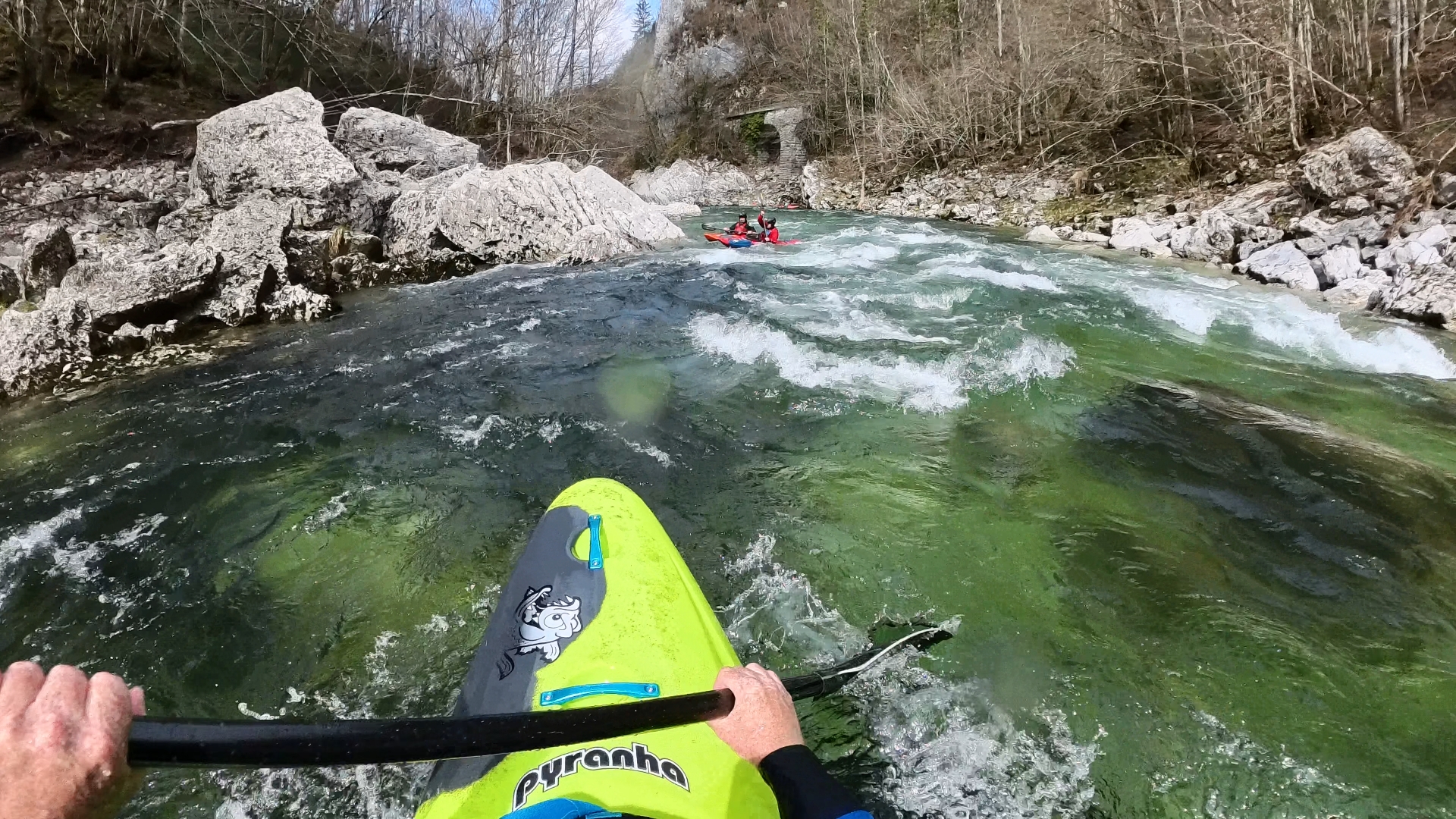 Kajak, Fluss Ybbs, Abschnitt Hollenstein - Ofenbach 3. von 3 Schwällen 🛶 Claus K., Heiko F.