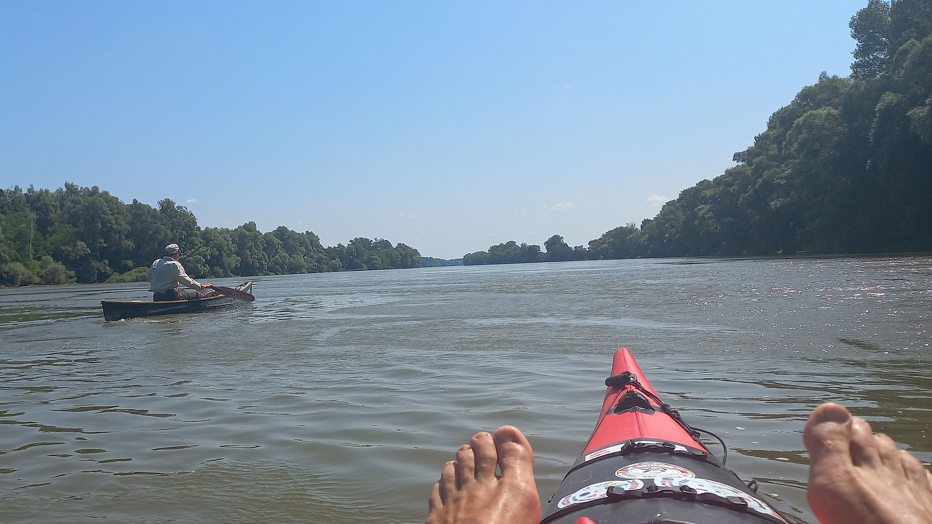 © Dieter K. 22.7.23 Kajak, Fluss Drau (Drava), Abschnitt Őrtilos - Mündung in Donau entspanntes Paddeln nach Terezino Polje