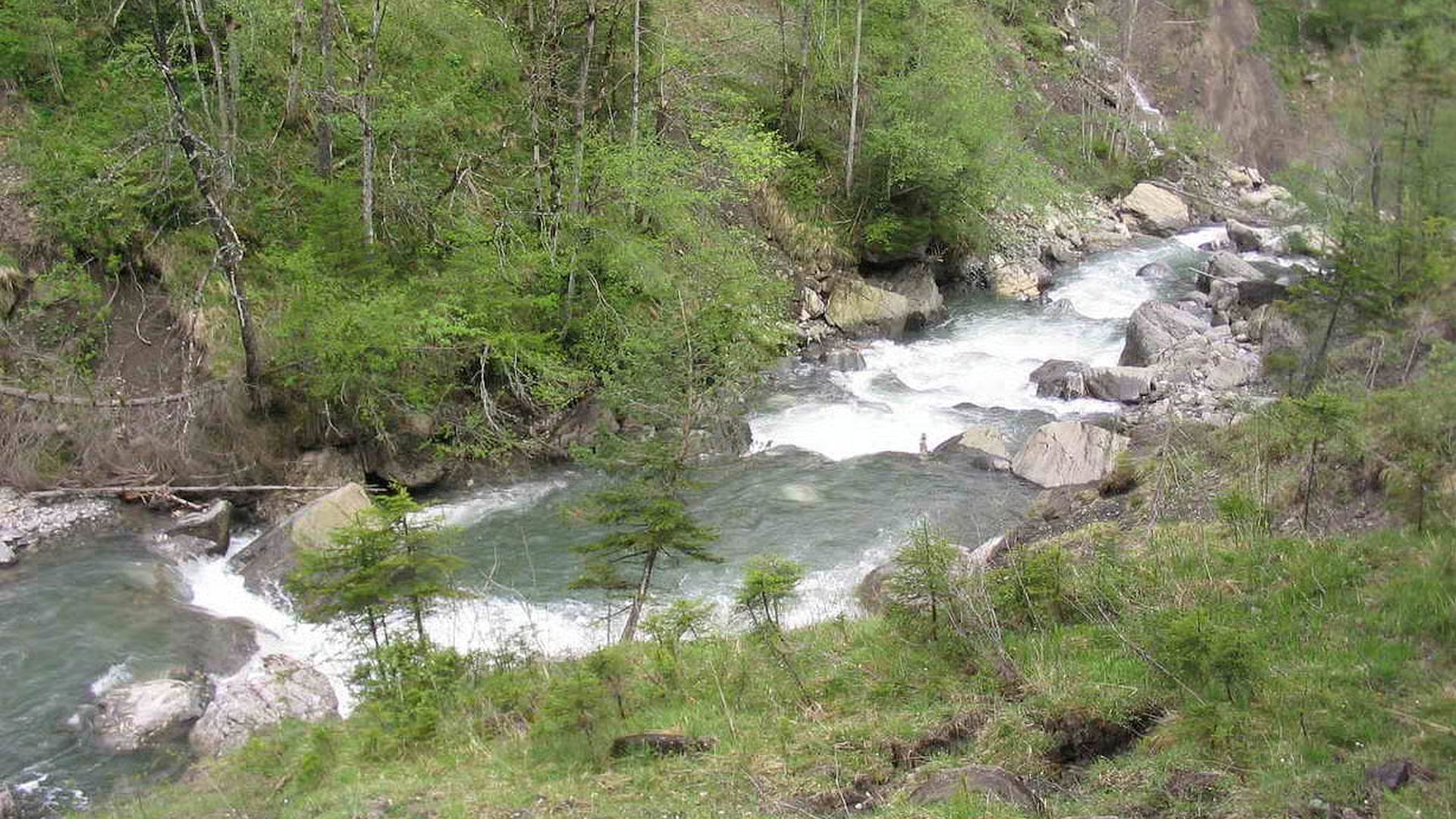 © Christian P. 8.9.05 Kajak, Fluss Mellenbach, Abschnitt Holzbrücke - Mündung (Unterer Mellenbach) schöne Stufen, nach der Kurve besichtigen