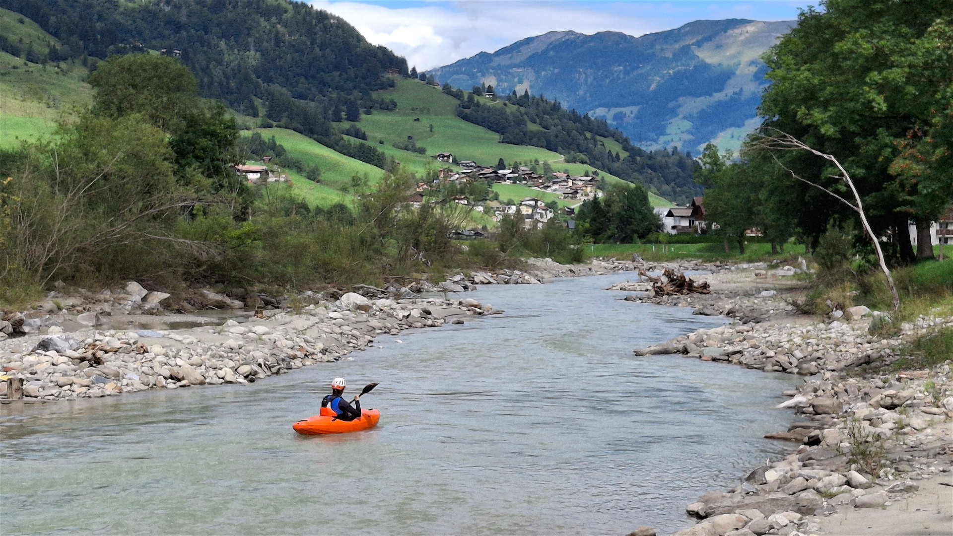 © Thomas R. 29.8.26 Kajak, Fluss Gasteiner Ache, Abschnitt Bad Bruck - Breitenberg vor dem Ausstieg in Breitenberg